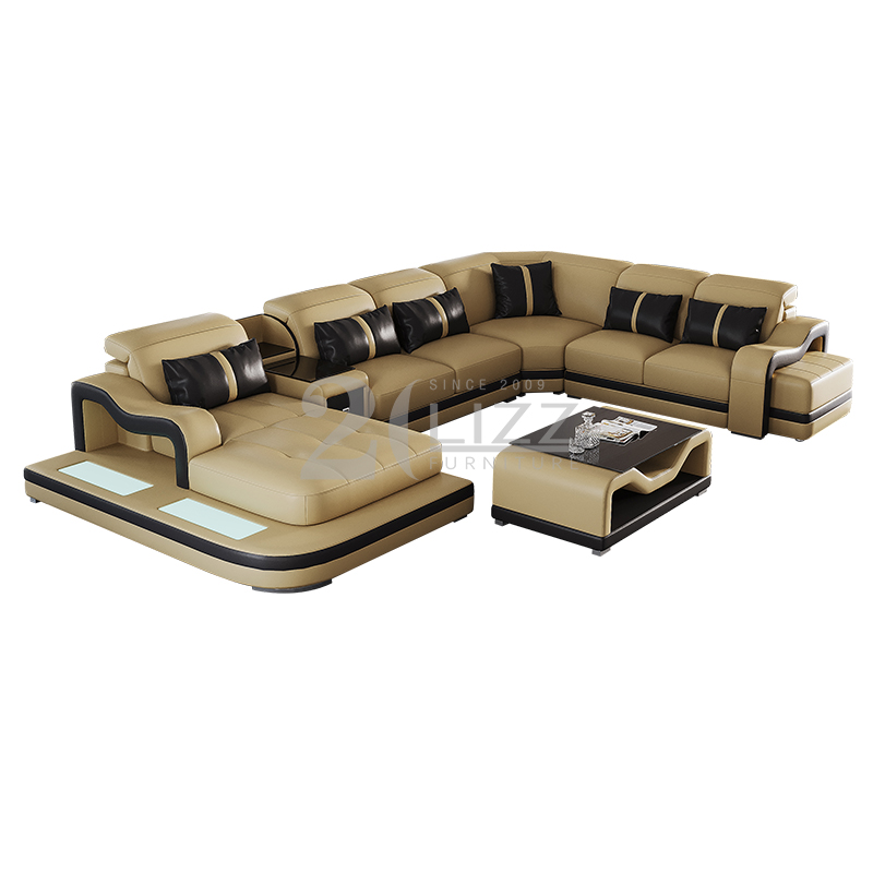 Диван для гостиной кожаный со светодиодной подсветкой европейский стиль