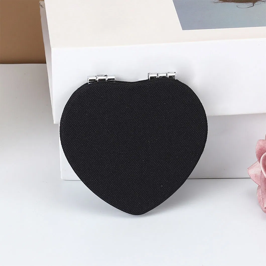 Selling New Wholesale PU Material Heart-Shaped Folding Double-Sided Mirror Clear and Easy to Carry Makeup Mirror