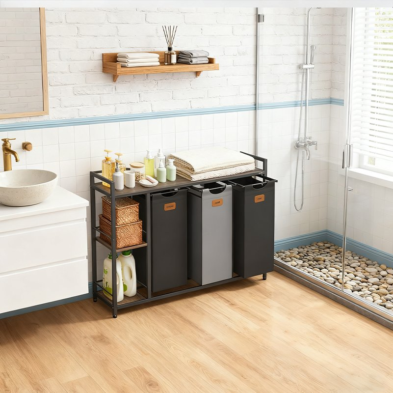 150L Laundry Hamper Laundry Sorter Laundry Basket with 3 Compartments and Removable Bags for Laundry Room Bathroom