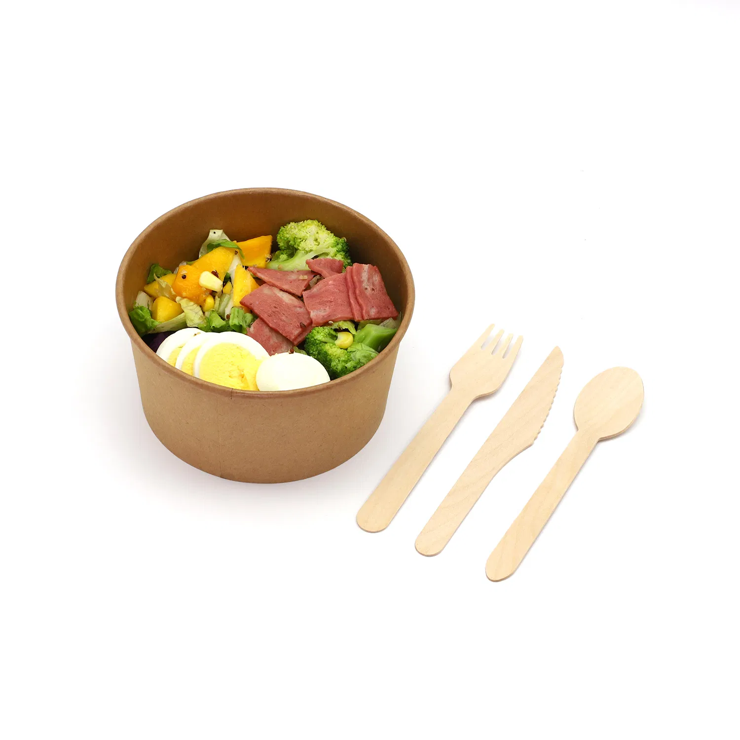 Biodegradable Disposable Kraft Paper Hot Soup Bowl with Pet Lid Salad Bowl