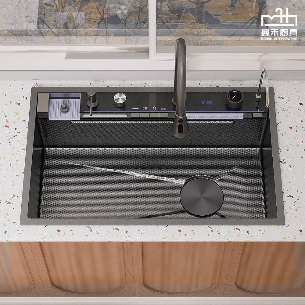 New Undermount Waterfall Kitchen Sink Flying Rain Sink Multifunctional Sink Nano Black Sink Whale