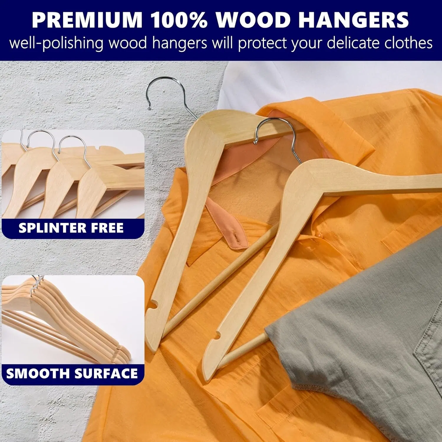 20 Pack Non Slip Natural Wooden Coat Hangers