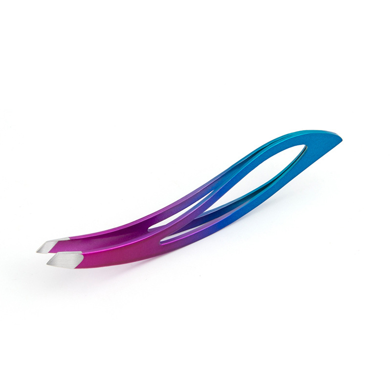 Stainless Steel Colored Slant Tips Eyebrow Eyelash Application Hair Removal Makeup Tweezers