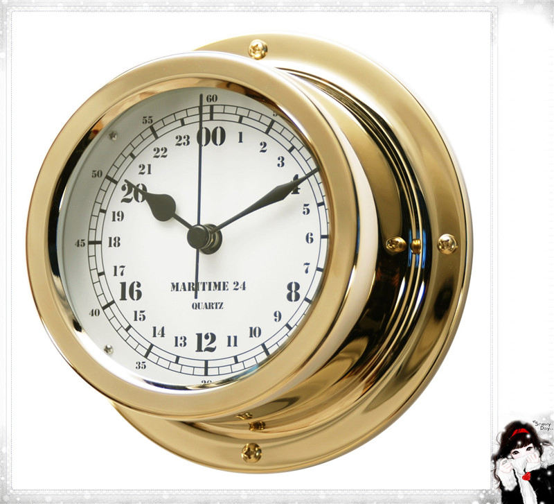 Nautical Time Clock 24 Hour Brass Case Dial 150mm