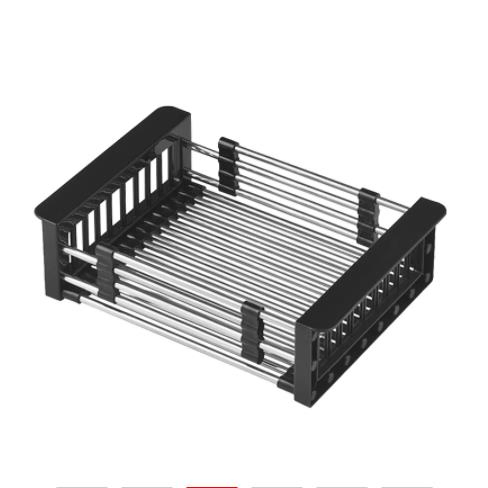 Black Kitchen Sink Strainer Basket Stainless Steel Sink Drain Rack Retractable Wash Dish Basket