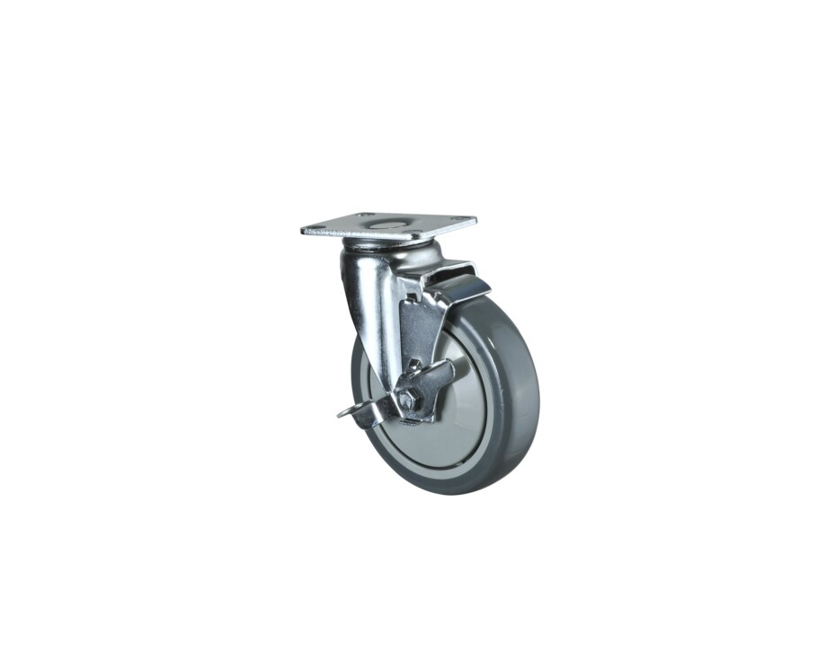 China OEM Castor Factory 150mm Medium Duty Top Plate PU Wheel with Side Brake