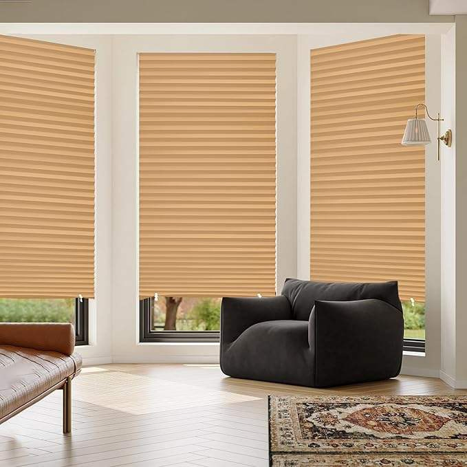 Manual Control Pleated Roller Blinds, Cordless Silver Coated Fabric Pleated Blinds