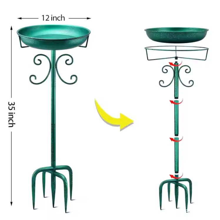 Factory Direct Outdoor Garden Decorative Bird Bath with Metal Black Stake Iron Bowl Made in India