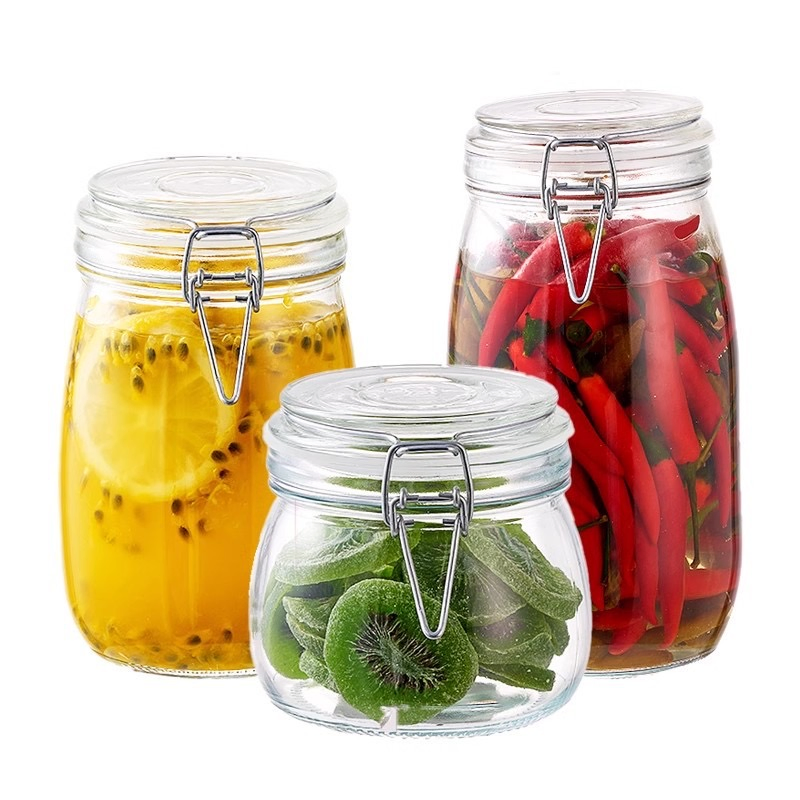Customized Capacity Sealed Moisture-Proof Buckle Food Kitchen Home Glass Storage Jar