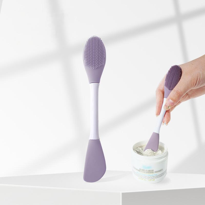 Purple Double-Headed Silicone Mask Brush Special for Clay Mask Application Multi-Functional Facial Cleansing Brush with Dual Brush Heads