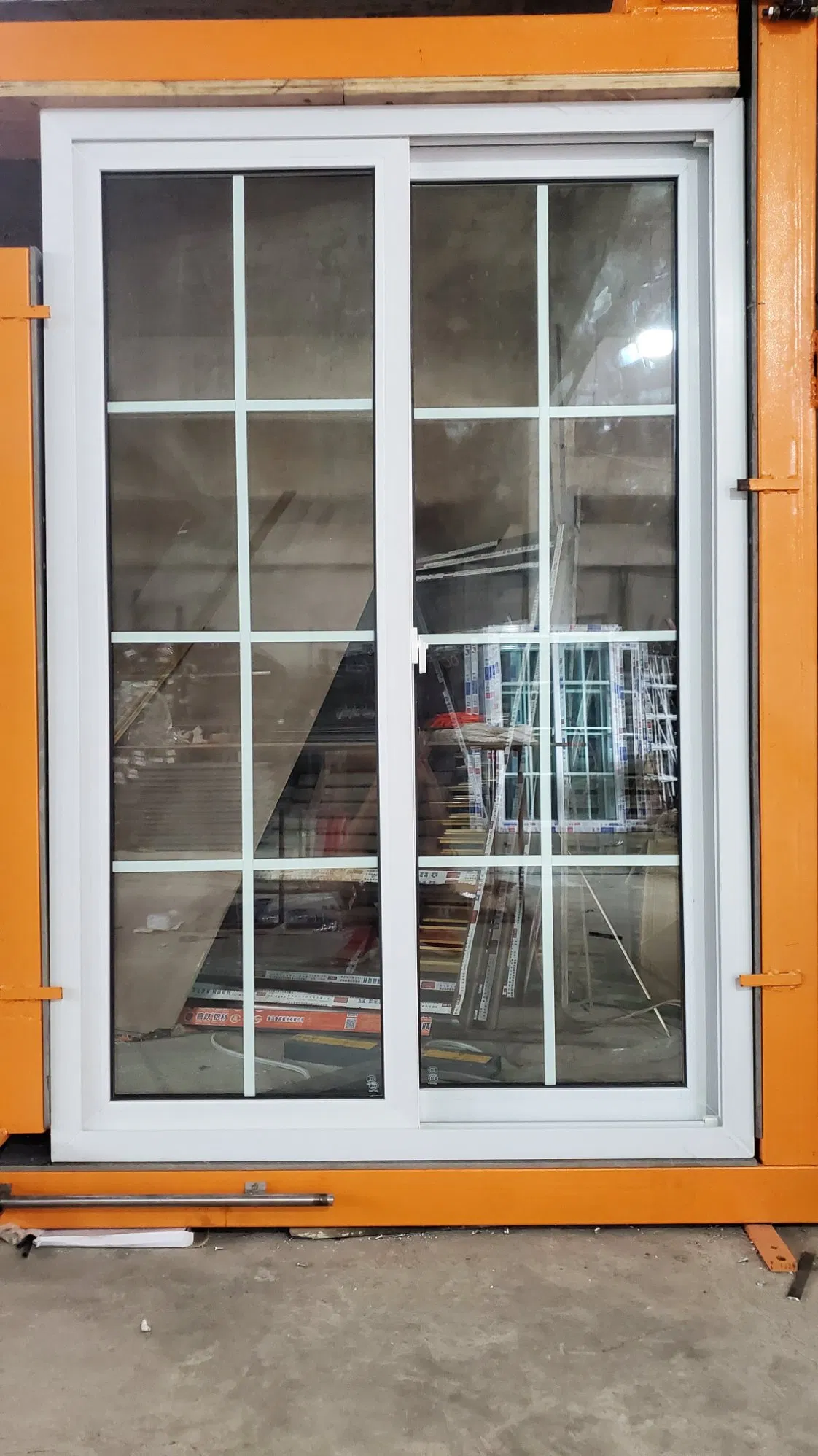 White Grids Design UPVC/PVC Sliding Glass Door Plastic Frame Glass Door with Hurricane Proof Glass