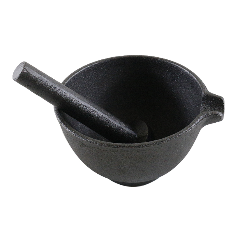 High-Quality Matt Black Cast Iron Pestle and Mortar: Durable Flavor Grinding Tool