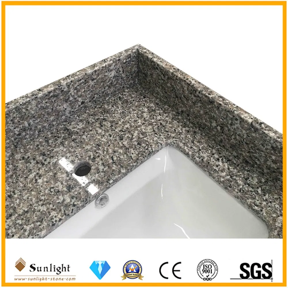 Factory Custom Cheapest Swan White Granite Stone Bathroom Vanity Top (with single sink)