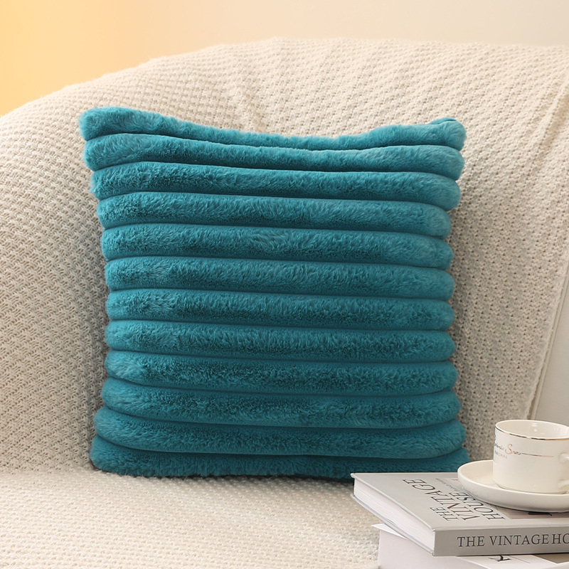 Xinlan Simple Striped Faux Rabbit Fur Throw Pillow Case Single Sided Solid Color Cushion Cover for Couch Bed