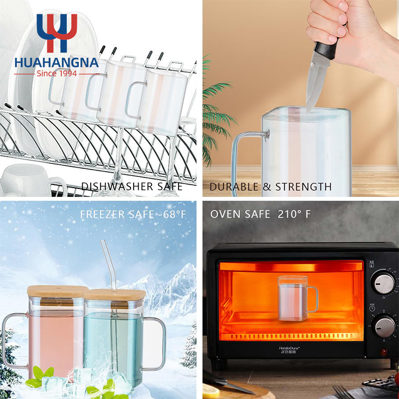 4 Pack Water Drinking Cup Clear Mason Jar 20 Oz High Borosilicate Colored Square Glass