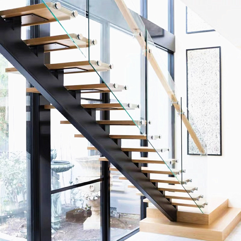 House Indoor Steel Wrought Iron Marble Wood Curved Mobile Aluminum Ladde Glass Spiral LED Timber Floating Railing Stair Straight Staircase