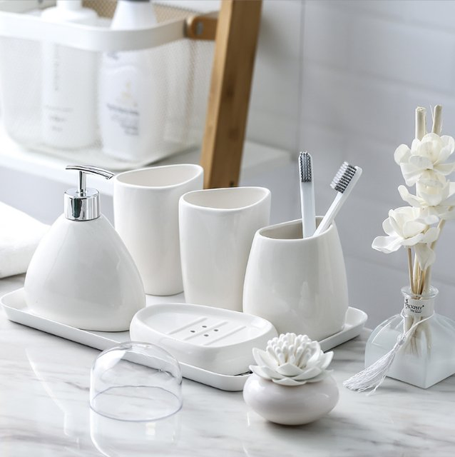 Neutral Tone Single Ceramic Dispenser Elegant Look Home Bathroom Accessories