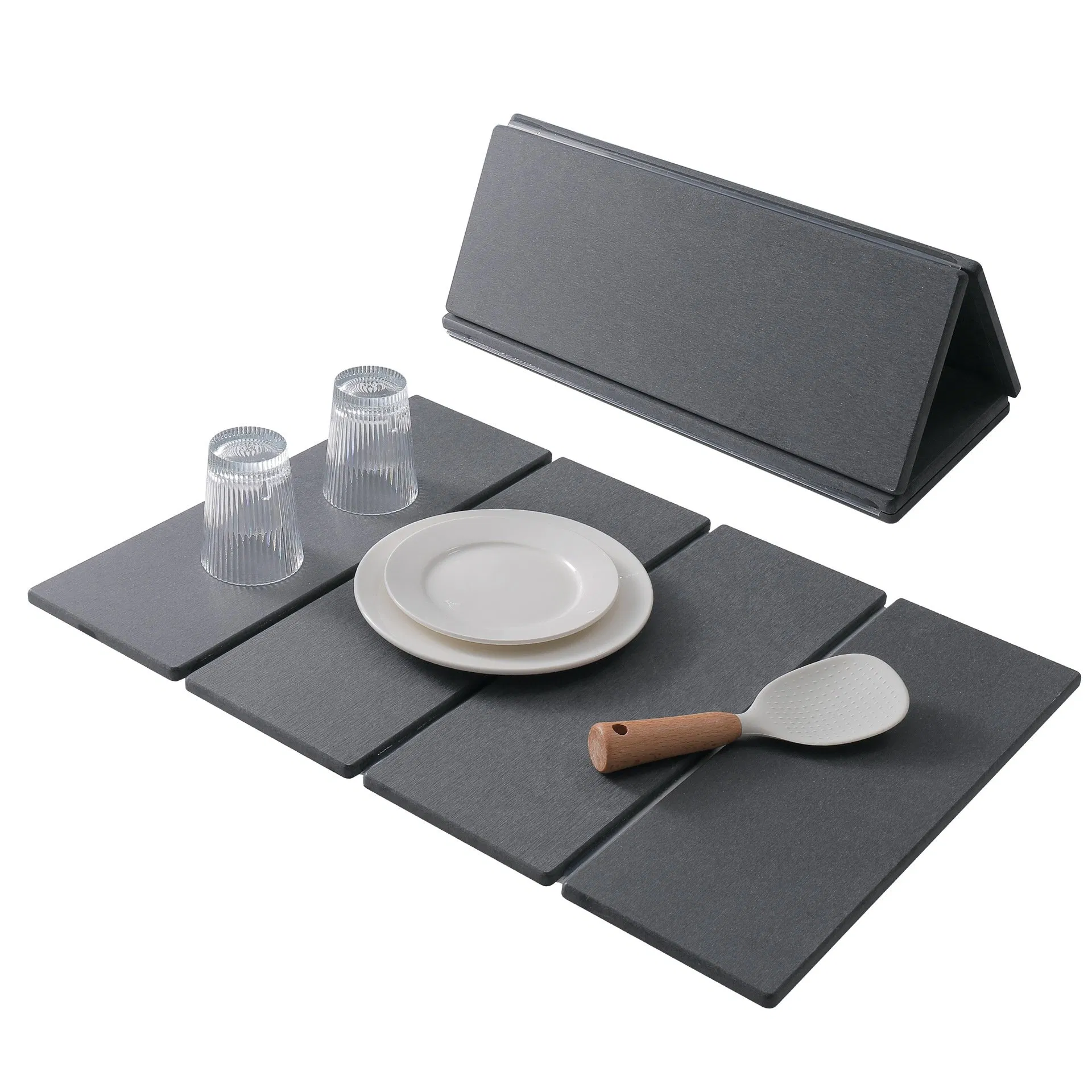 Custom Foldable Diatomaceous Earth Dish Drying Mats Absorbent Collapsible Stone Dish Drying Mat for Kitchen Counter