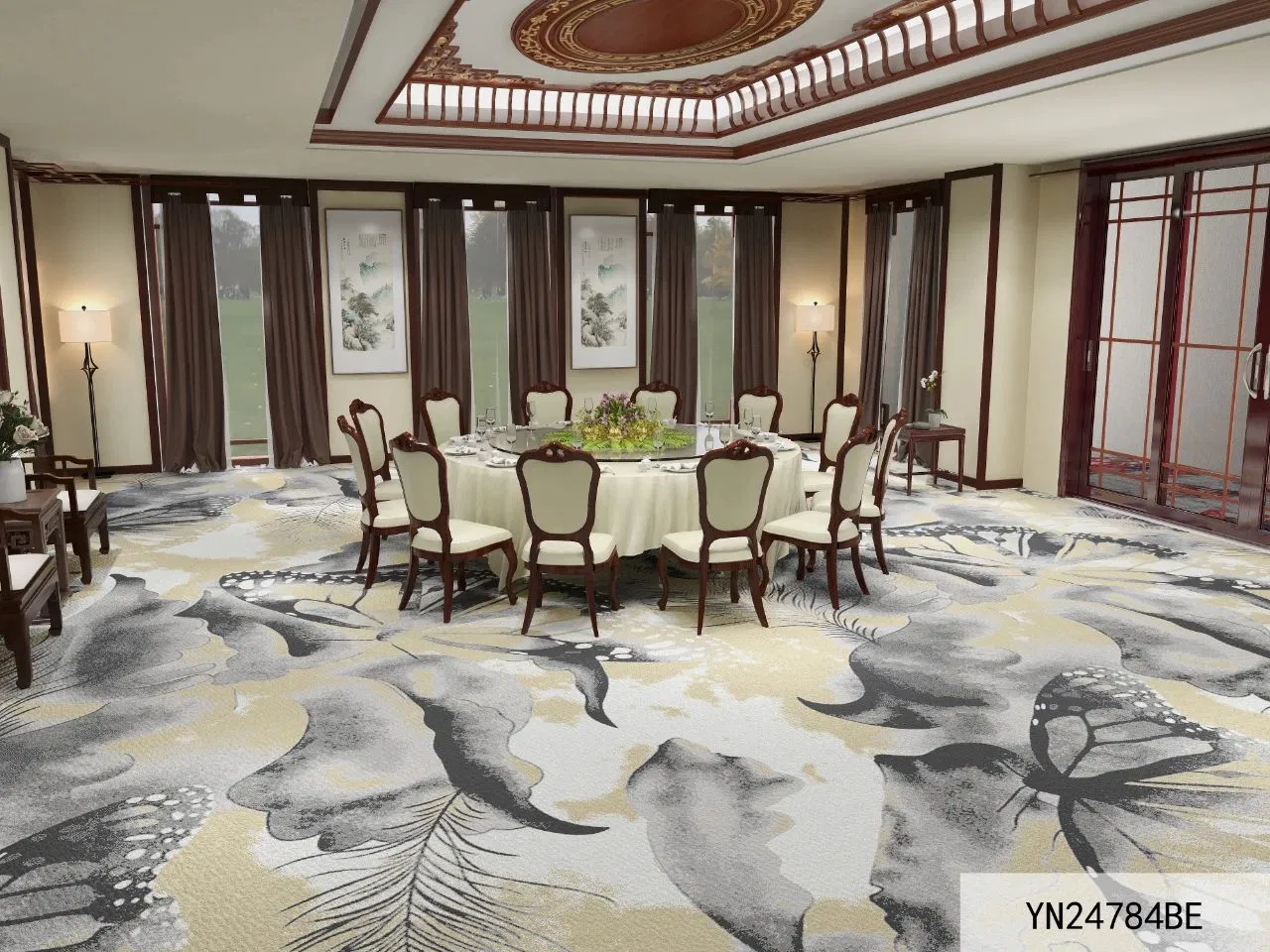 Custom Large Pattern Rug Mat Fire-Resistant Area Broadloom Axminster Wall to Wall Carpet for Commercial Hotel Household