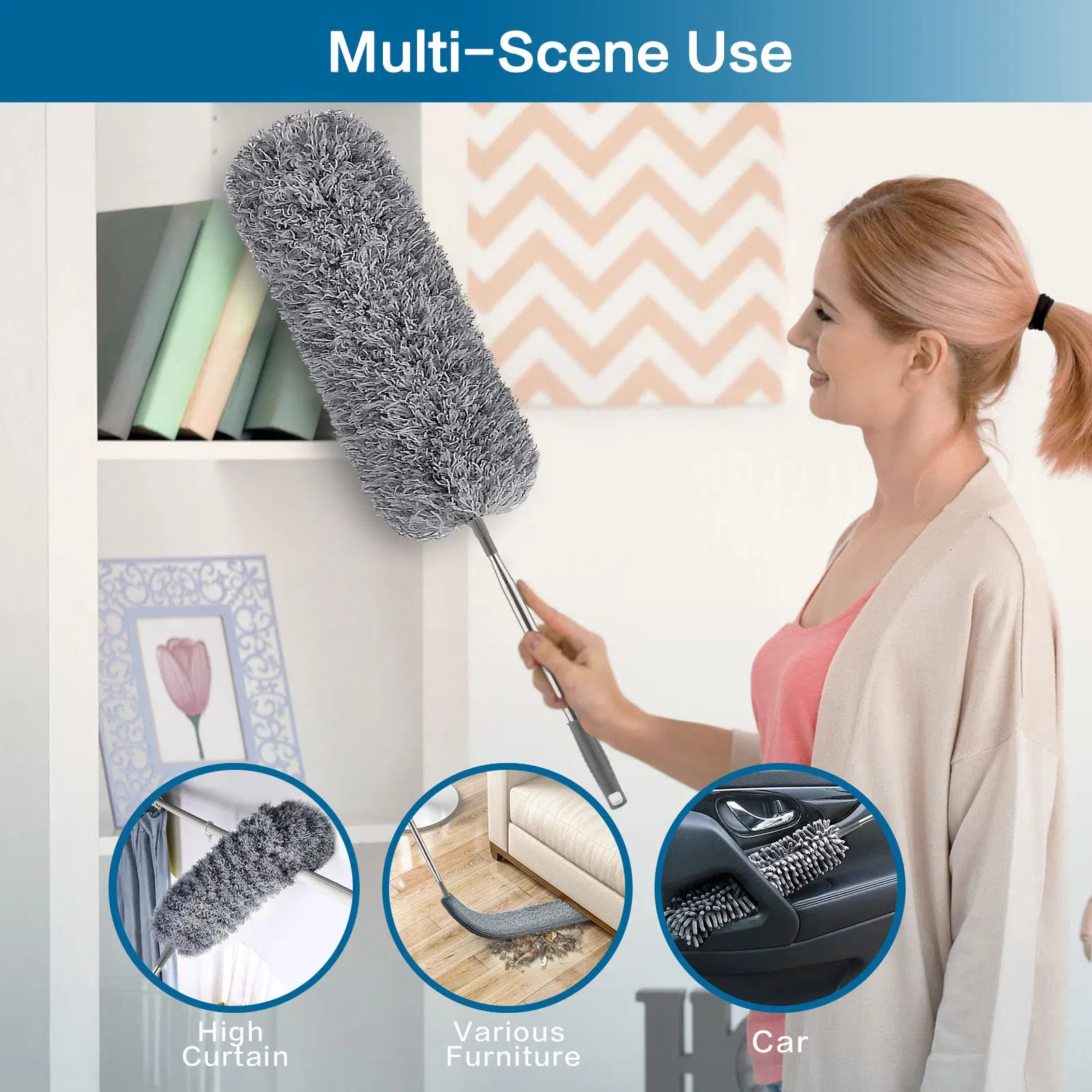 High Ceiling Fan Microfiber Extension Pole Retractable Dust Brush Feather Cobweb Dusters