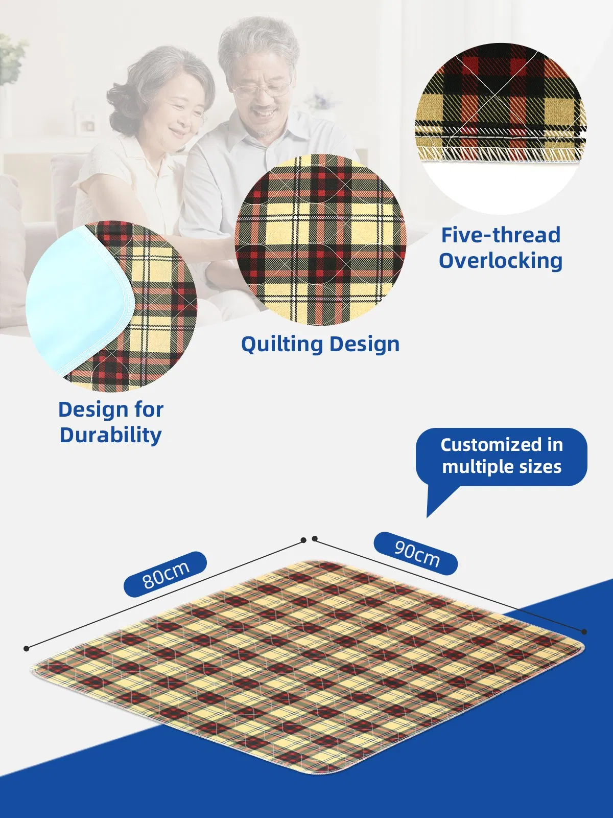 Blue Plaidfine Quiltingwaterproof Bedding Underpad