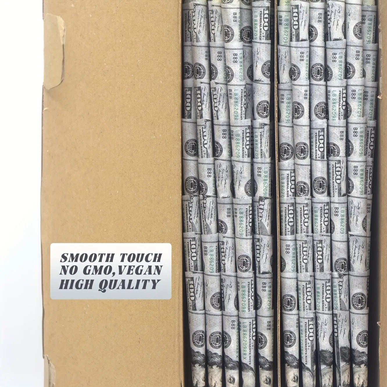 Custom 100 Dollar 108mm Bill Cigarette Smoking Rolling Paper Pre Rolled Cones
