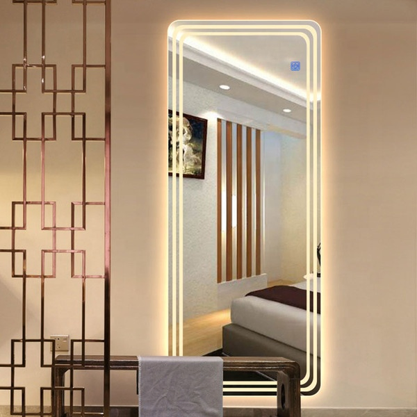LED Mirror Full Length Dressing Rectangle Large Bedroom Living Room Mirror with Touch Button Dimmable Lighting