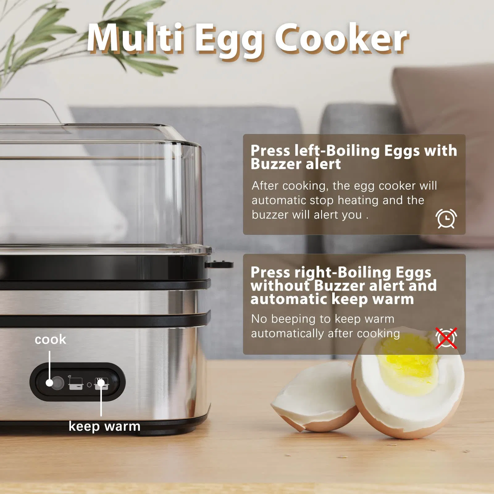 Hard Boiled Medium Soft 6 Eggs Capacity Rapid Egg Cooker Poacher Boiler