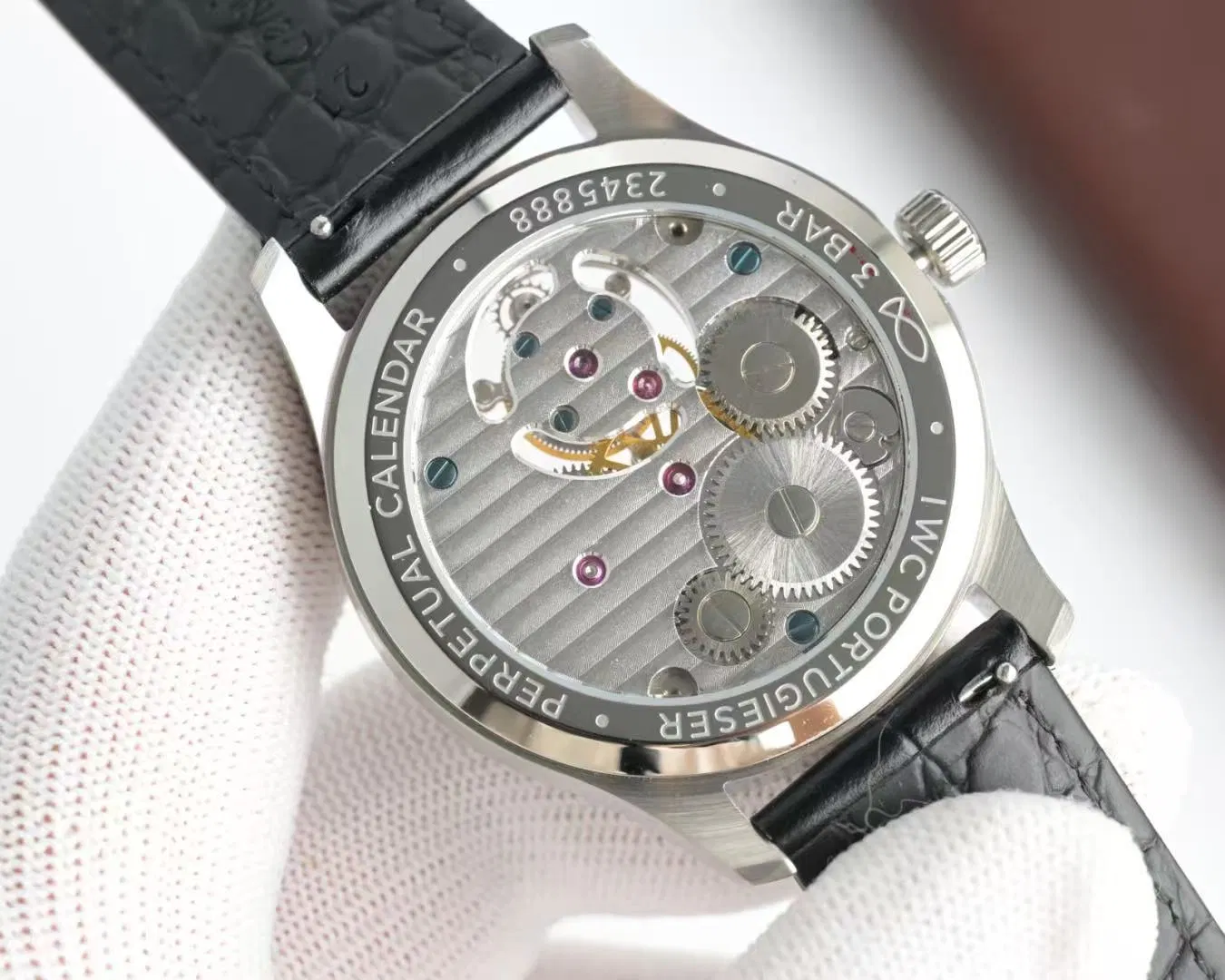 Exquisite Detail Premium Clone Watch Stainless Steel Case, White Dial, Tourbillon and Leather Strap