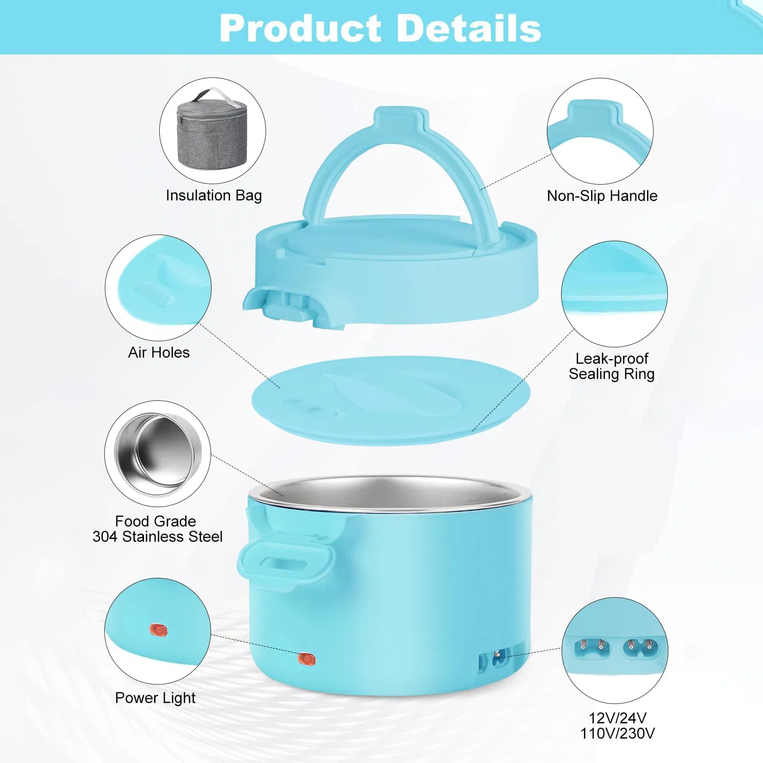 34oz 1L Electric Heated Lunch Box 3-in-1 Portable Food Warmer