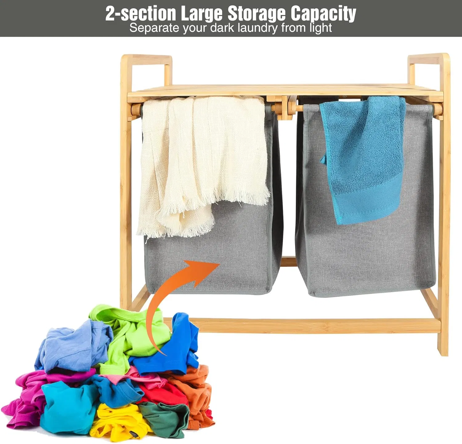 Household Bamboo Tape Rack Double-Draw Laundry Basket Bathroom Removable Laundry Basket