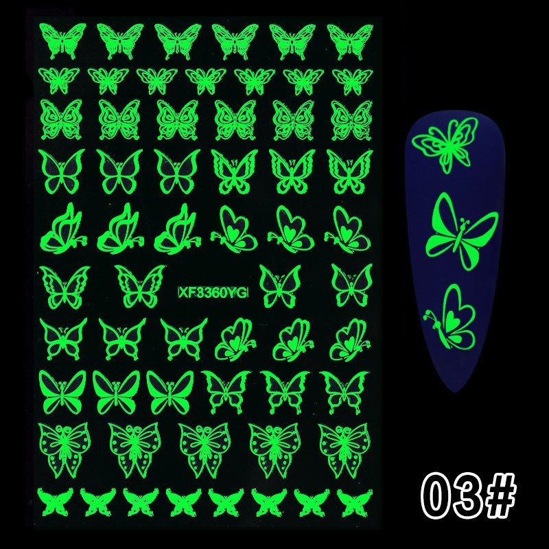 Adhesive Dark Glowing Butterfly Nail Art Sticker, Printing Night Luminous Accessory for Beauty Design