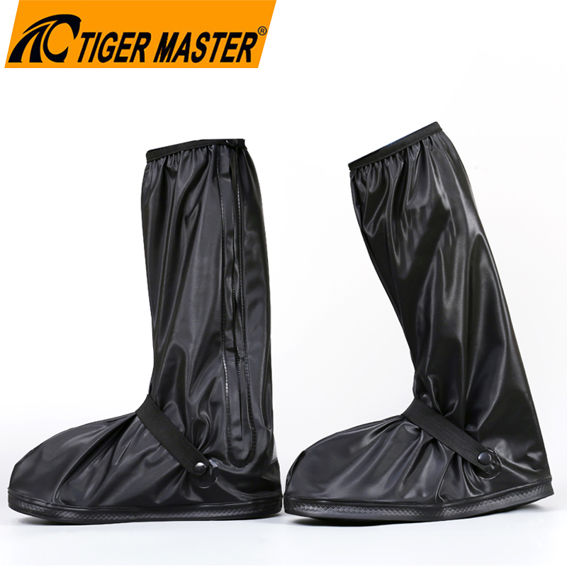 Knee High 40cm Anti-Skid Black Waterproof PVC Rain Shoes Cover with Zipper