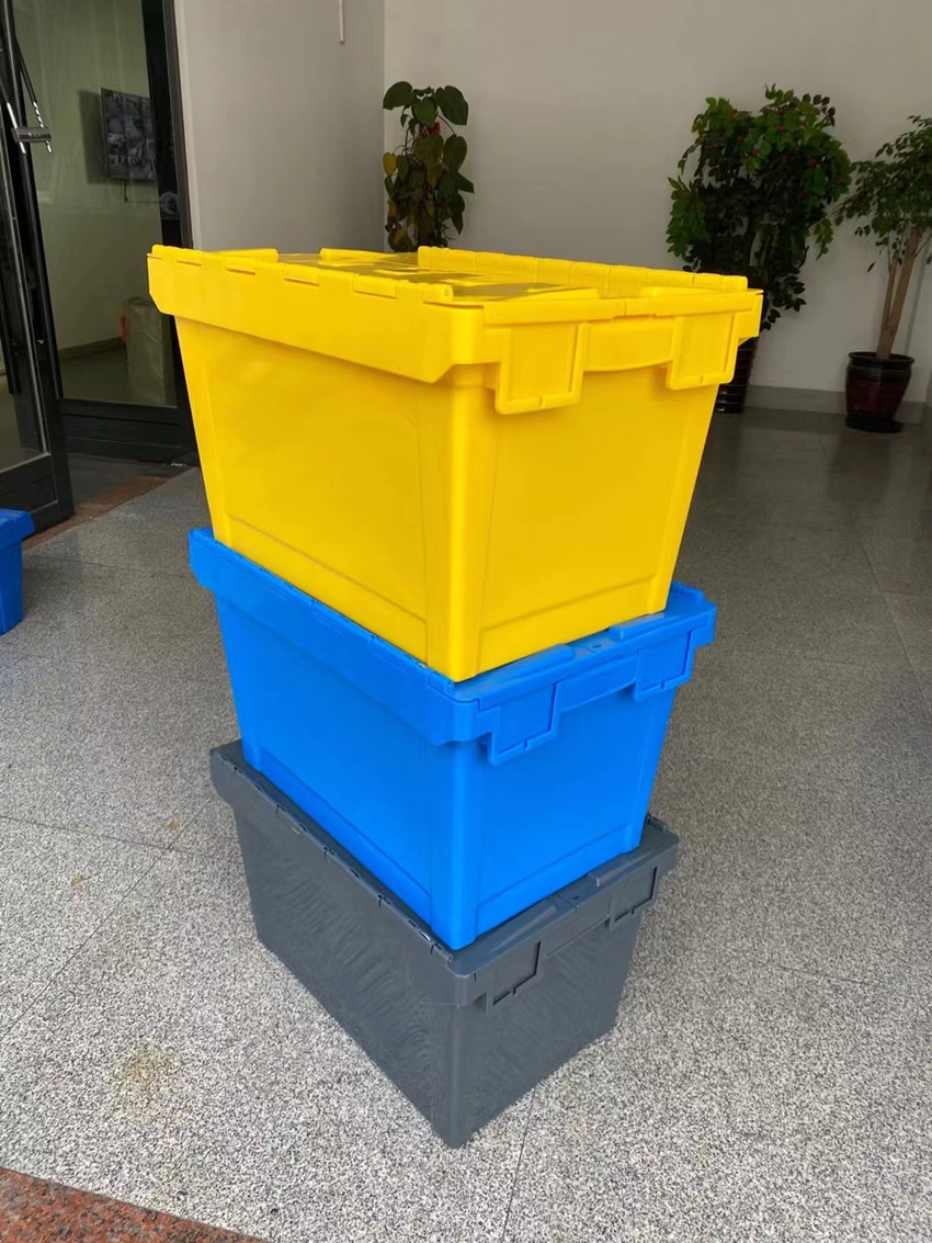 Logistic Warehousing Big Plastic Stack and Nest Tote Box with Hinged Lid