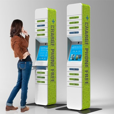Touch-Screen Mobile Cell Phone Charging Station Kiosk with Ad Advertising LCD Display