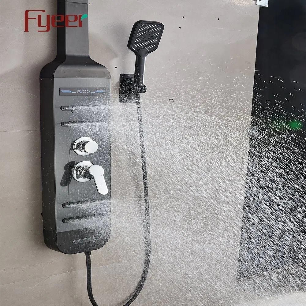 Fyeer Premium Black Shower Panel with Stainless Steel Top and ABS Structure