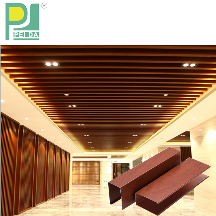 Profile False Materials Wood Aluminum Linear Baffle Ceiling for Hotel