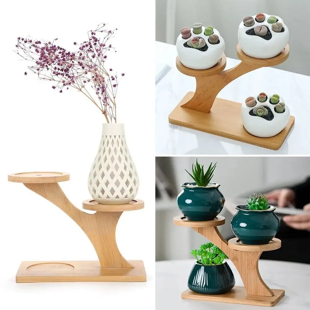 Bamboo Wood Tray 3-Layers Flowerpot Holder Plants Stand Home Decoration Gardening Supplies Succulents Bonsai Organizer