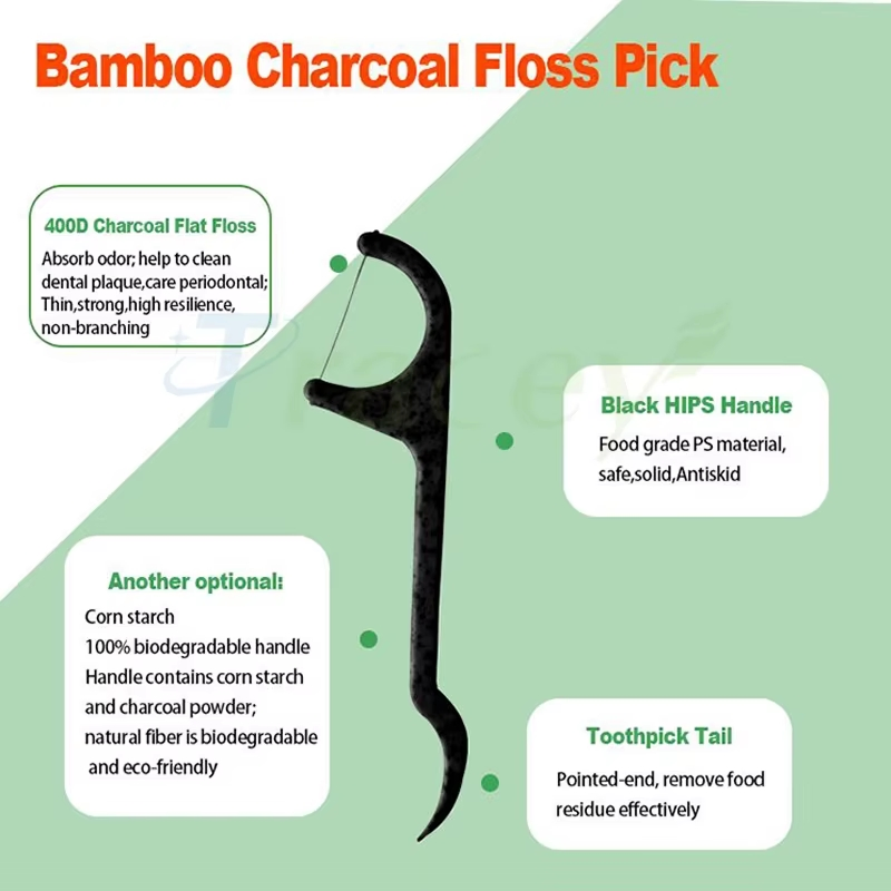Bamboo Charcoal Dental Floss Stick PLA Material Strong & Tough Highly Elastic for Teeth Cleaning OEM Brand