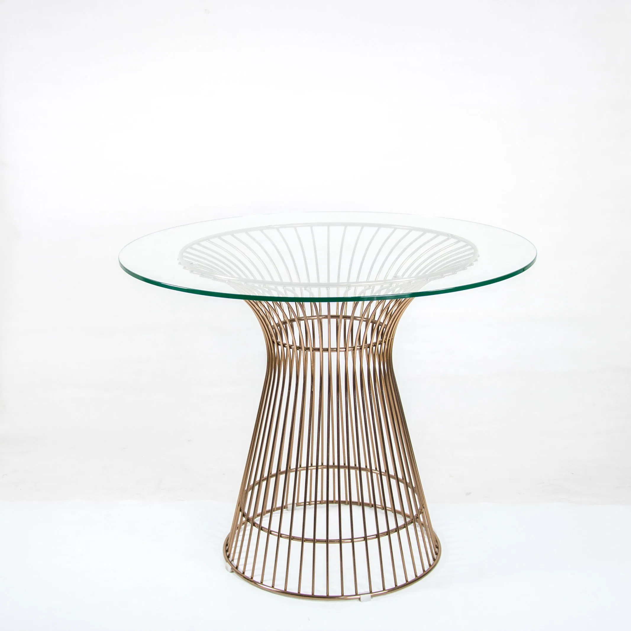 China Metal Steel Wire Table with Glass Top for Kitchen Counter