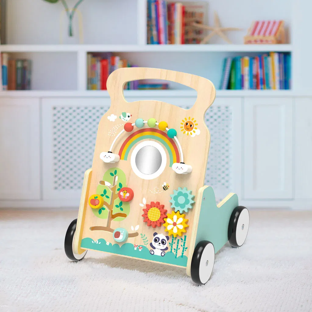 Wooden Baby Walker Multi-Functional Activity Center Bead Maze Pull and Push Cart Baby Learning Walk