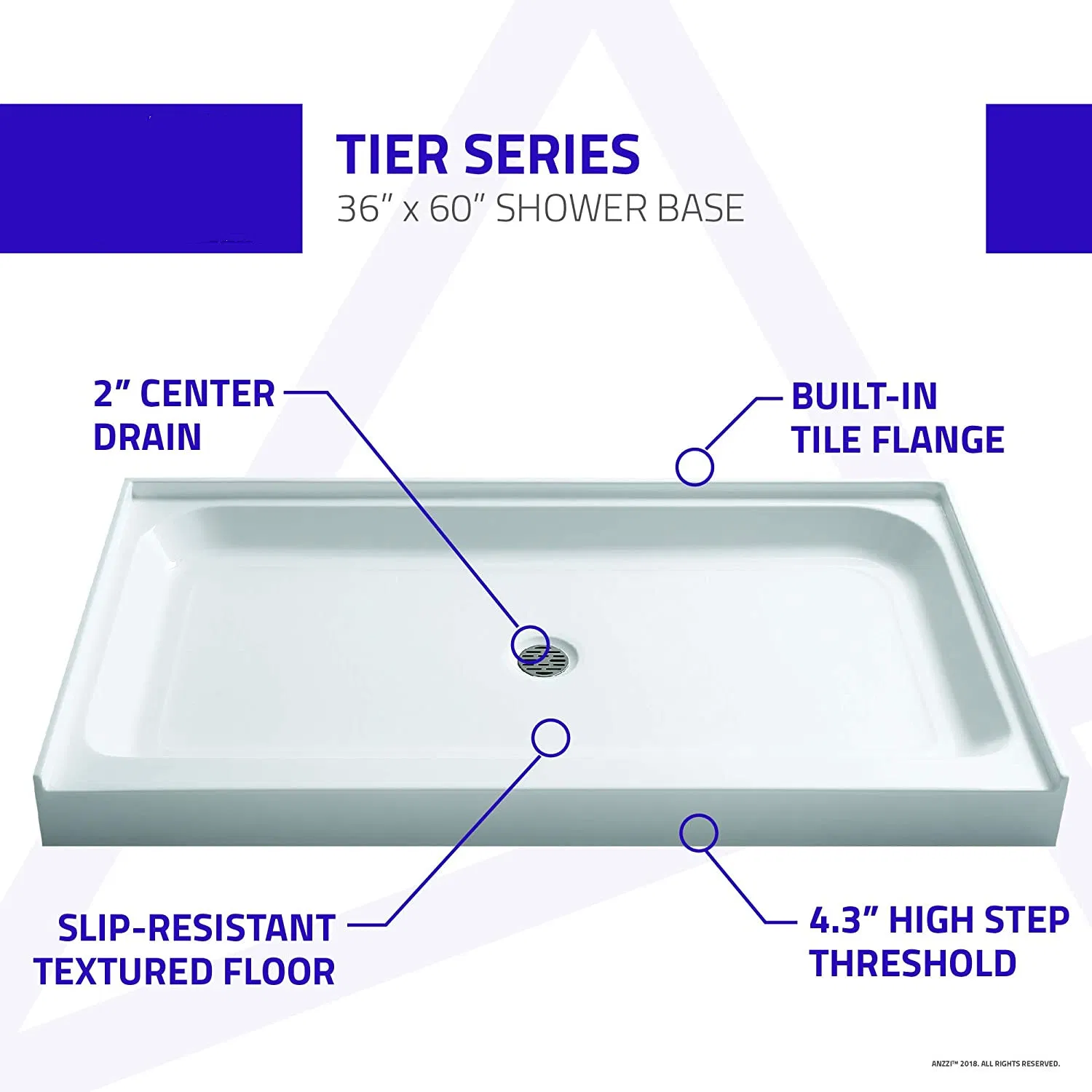 Shower Base Center Drain Location Shower Tray (BD-1014)