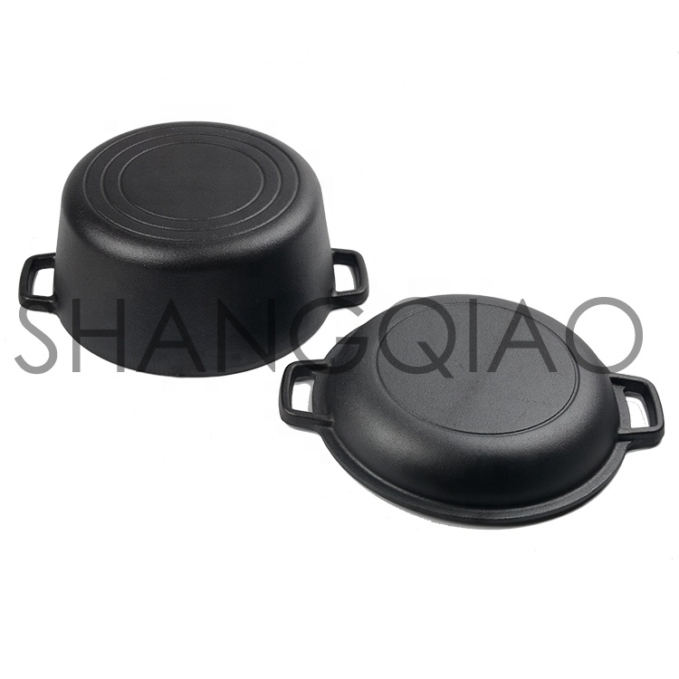 Pre-Seasoned Casserole with Skillet Lid Set Casserole Cast Iron Double Dutch Oven