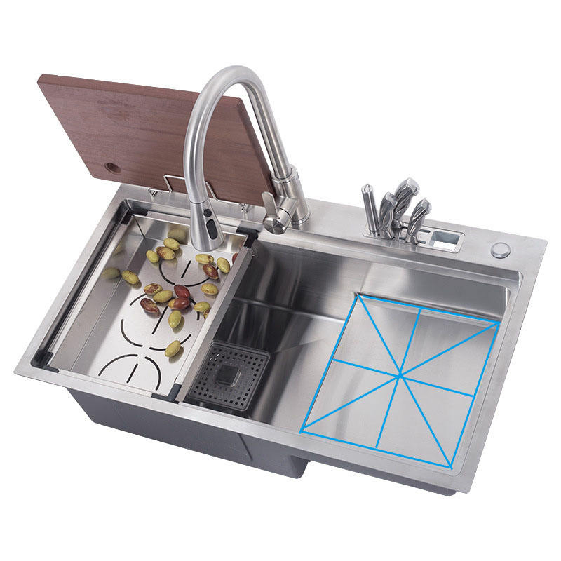 Yide High-End Stainless Steel Single Bowl Sink Stepped Drop-in Top Mount Handmade Style