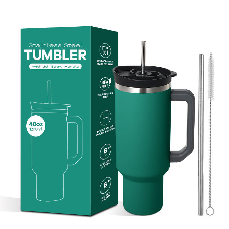 40oz Everich Hot Selling Double Wall Stainless Steel Morden Style Insulated Cup Travel Coffee Tumbler with Lid and Handle
