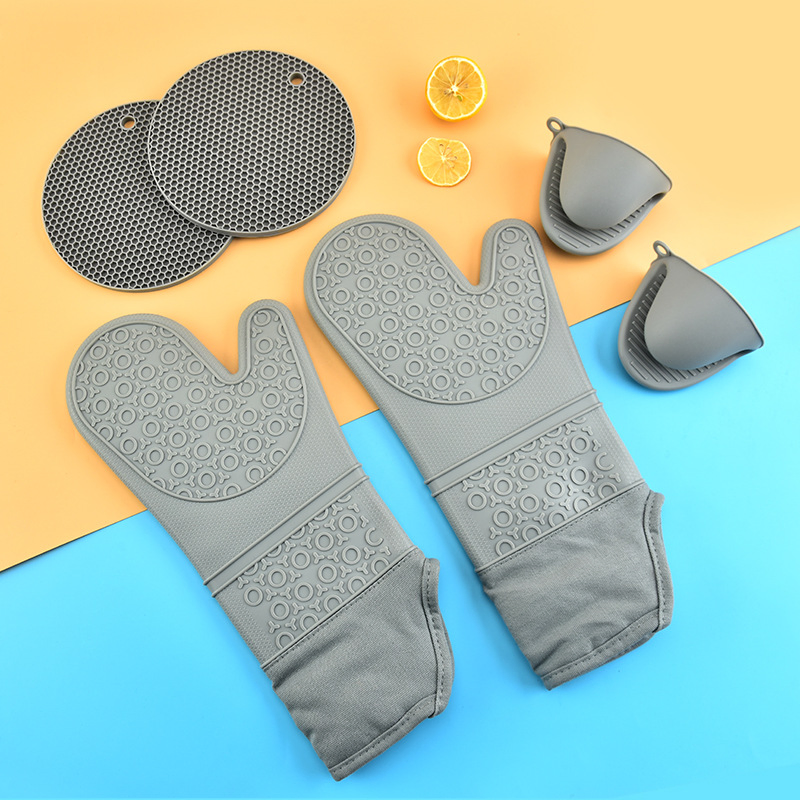 Heat Resistant Silicone Oven Mittens with Mini Oven Gloves and Hot Pads Potholders for Kitchen Baking Cooking Oven Mitts and Pot Holders Sets