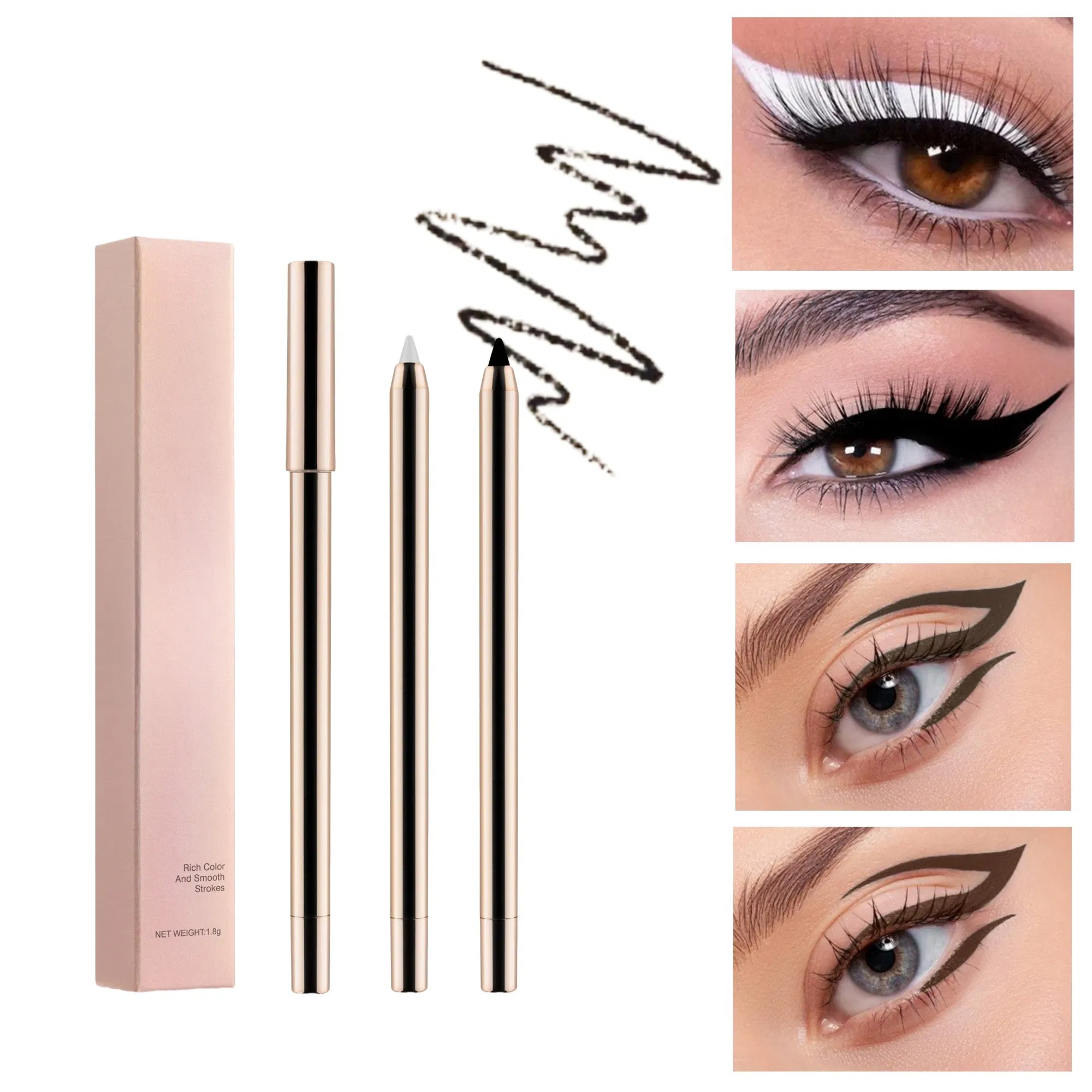 Gold Tube Waterproof Dark Brown Black Retractable Eyeliner Pencil Organic Vegan Gel Creamy Eyeliner