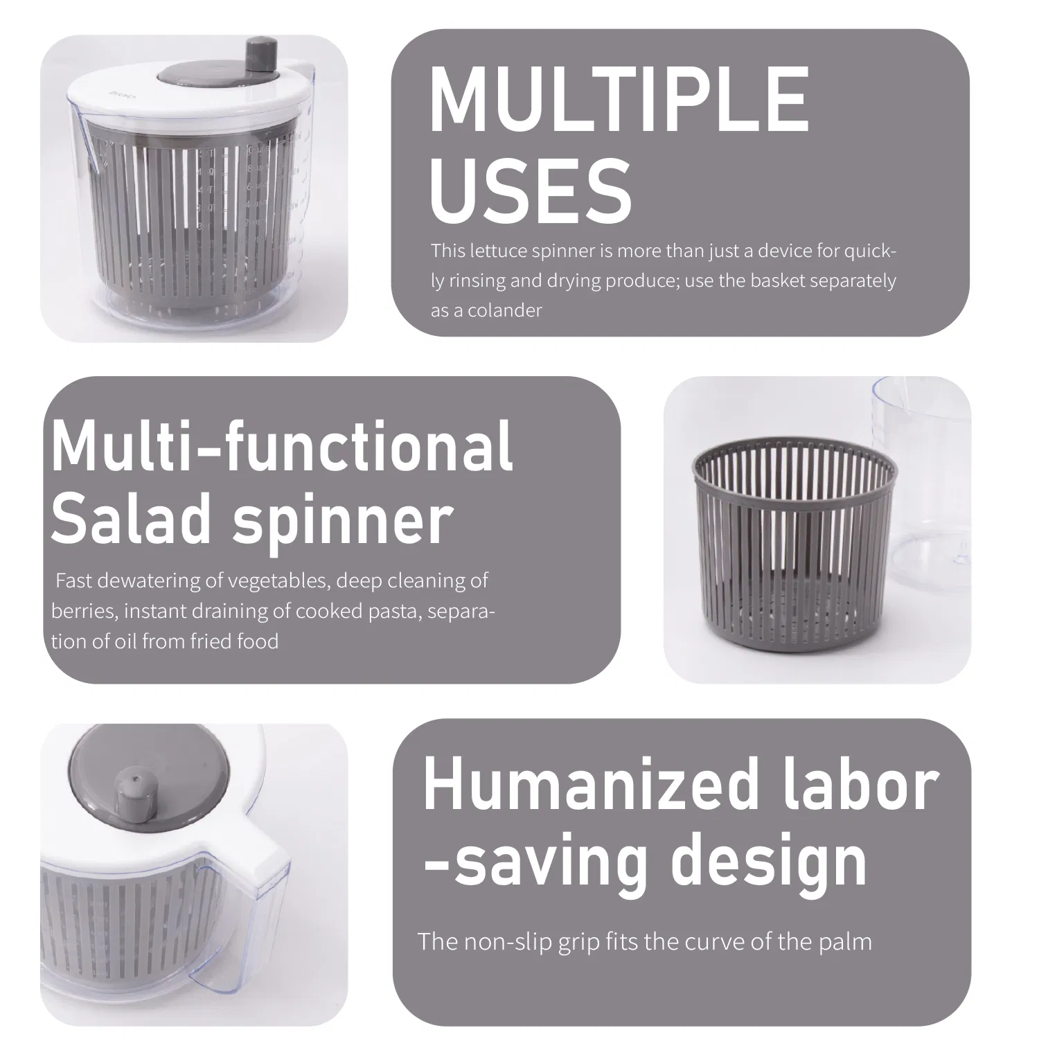 Rotating Salad Spinner, 5000ml Large Capacity Gray Vegetable Dryer