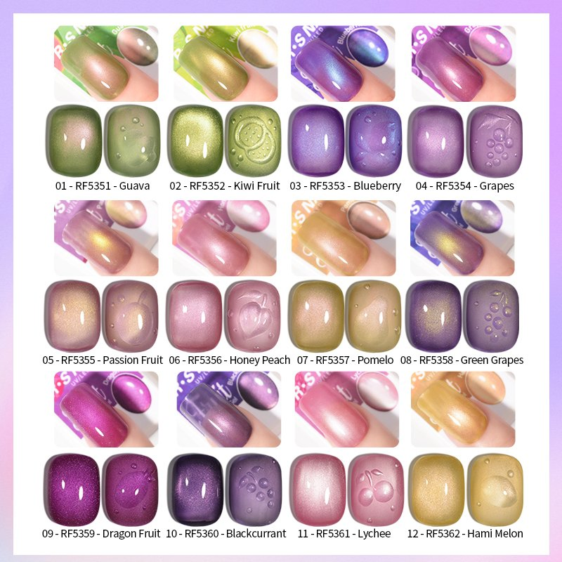 R S Nail Custom Logo Nail Gel Polish Vegan Semi Permanent Shiny Magnetic Fruit Cat Eye Gel Polish Set