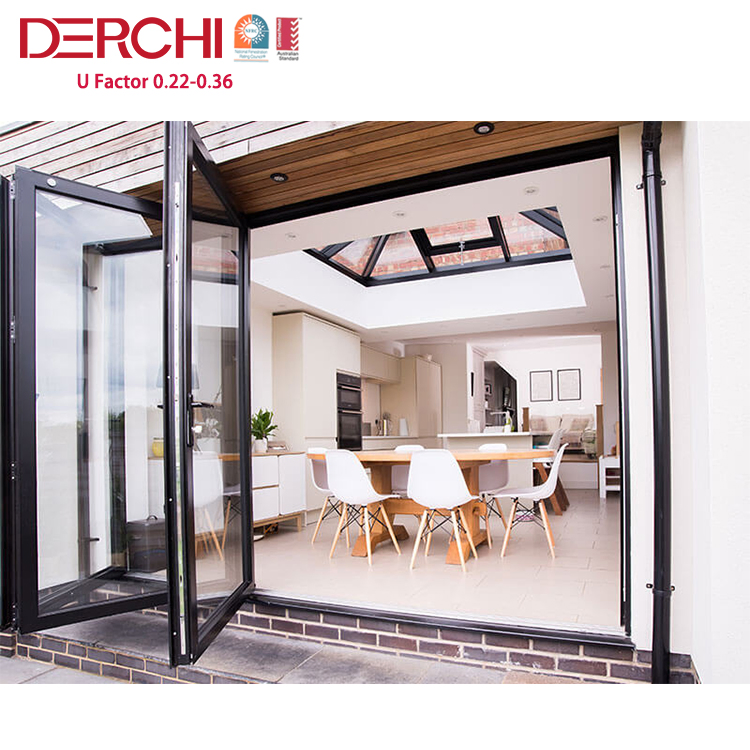 Commercial Aluminum Outside Harmonica Doors Accordion Glass Inside Bifold Folding Bi-Fold Doors